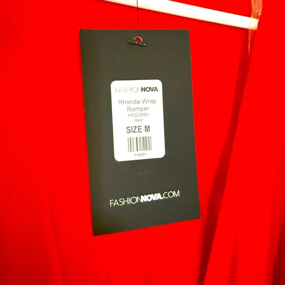 Fashion Nova Red Rhonda Wrap Romper - Picture 7 of 8